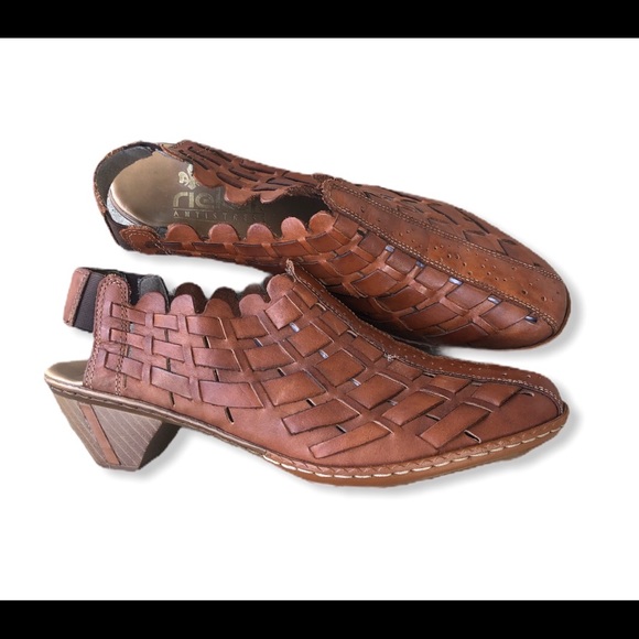 rieker sina leather woven heeled shoes